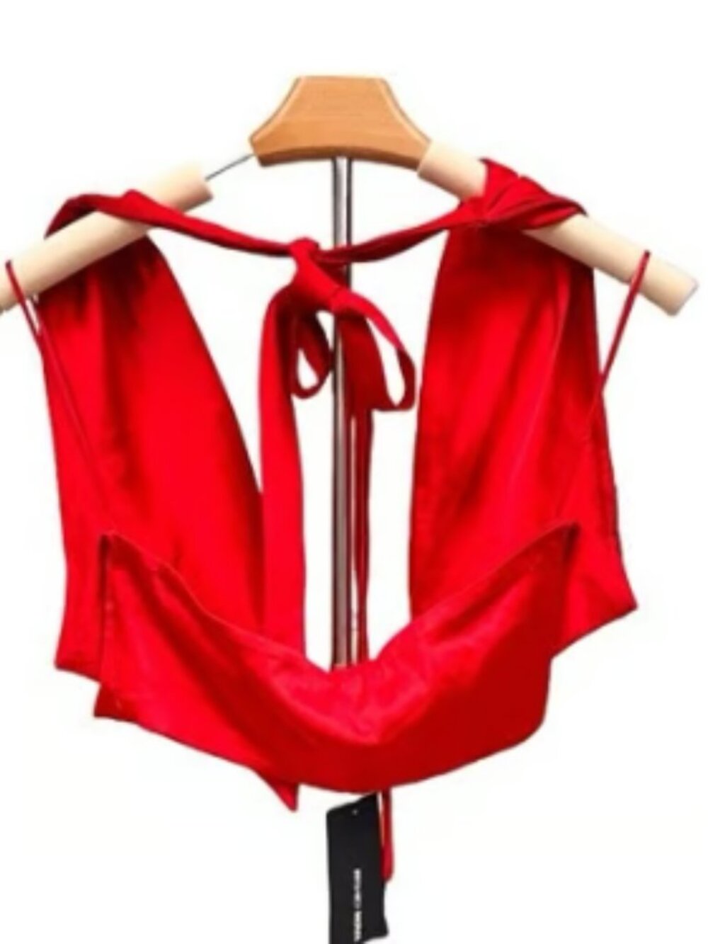 Fashion Nova NWT Red Silky Blouse Party Tie Back Sexy Crop Halter Top Medium